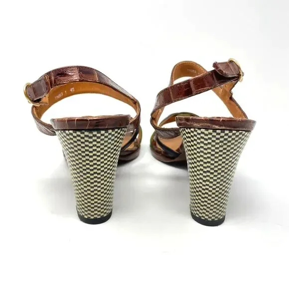 Chie MiharaHeel Sandals Leather Strappy Brown Green B&W Checkered Heel 41 /11